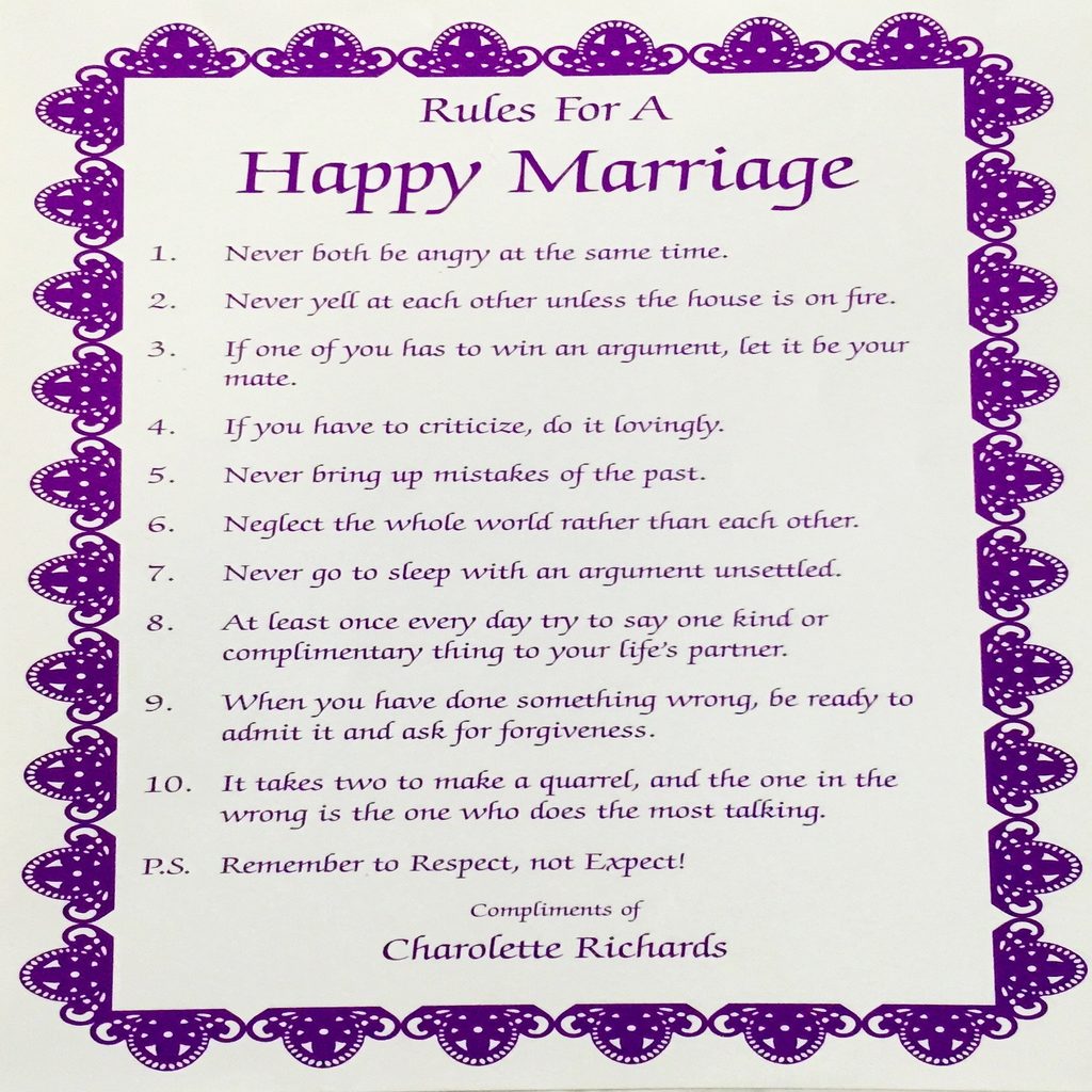 Rules to a happy marriage