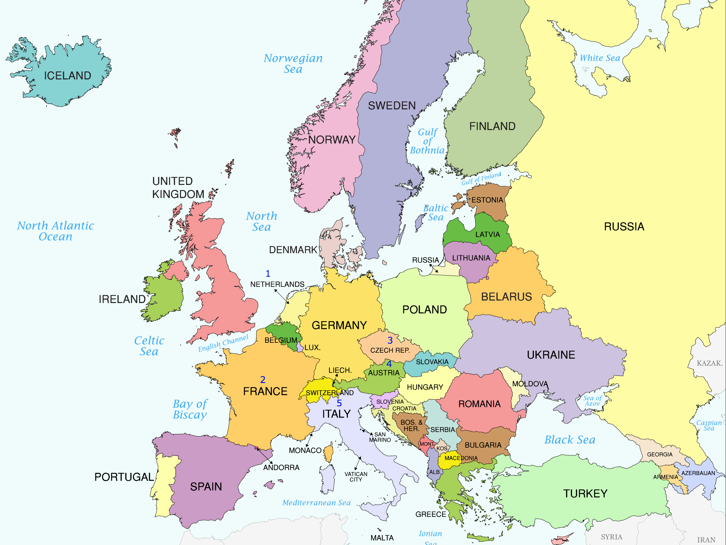 Country policy. Western Europe political Map. Карта - Европа. Карта европейских стран на английском языке. Страны Европы.