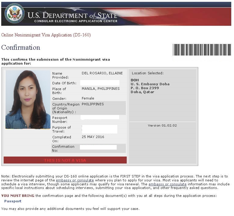 Visa app. Ds160 confirmation Page. Nonimmigrant visa application. Nonimmigrant visa application, form DS-160 confirmation Page.. Visa application Center.